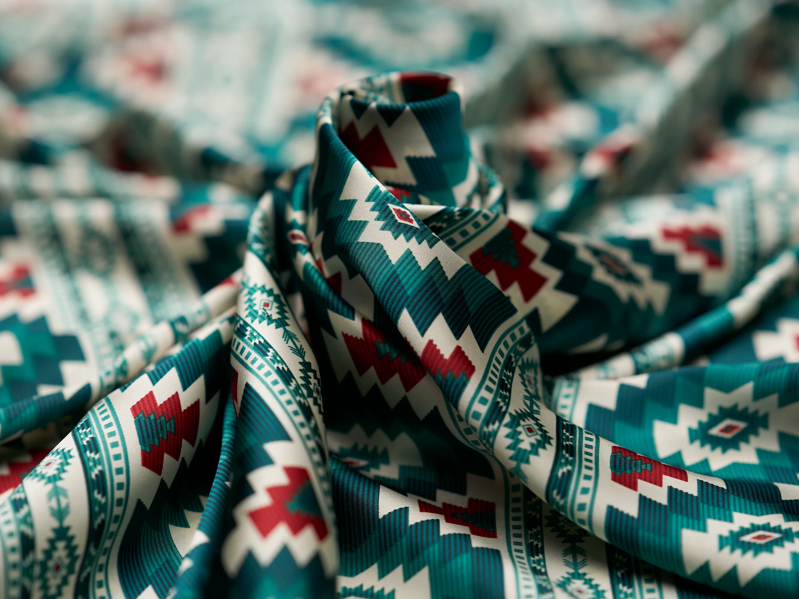 - Tikal - Tribal boho charmeuse satin fabric by the yard -MonSar exclusive print