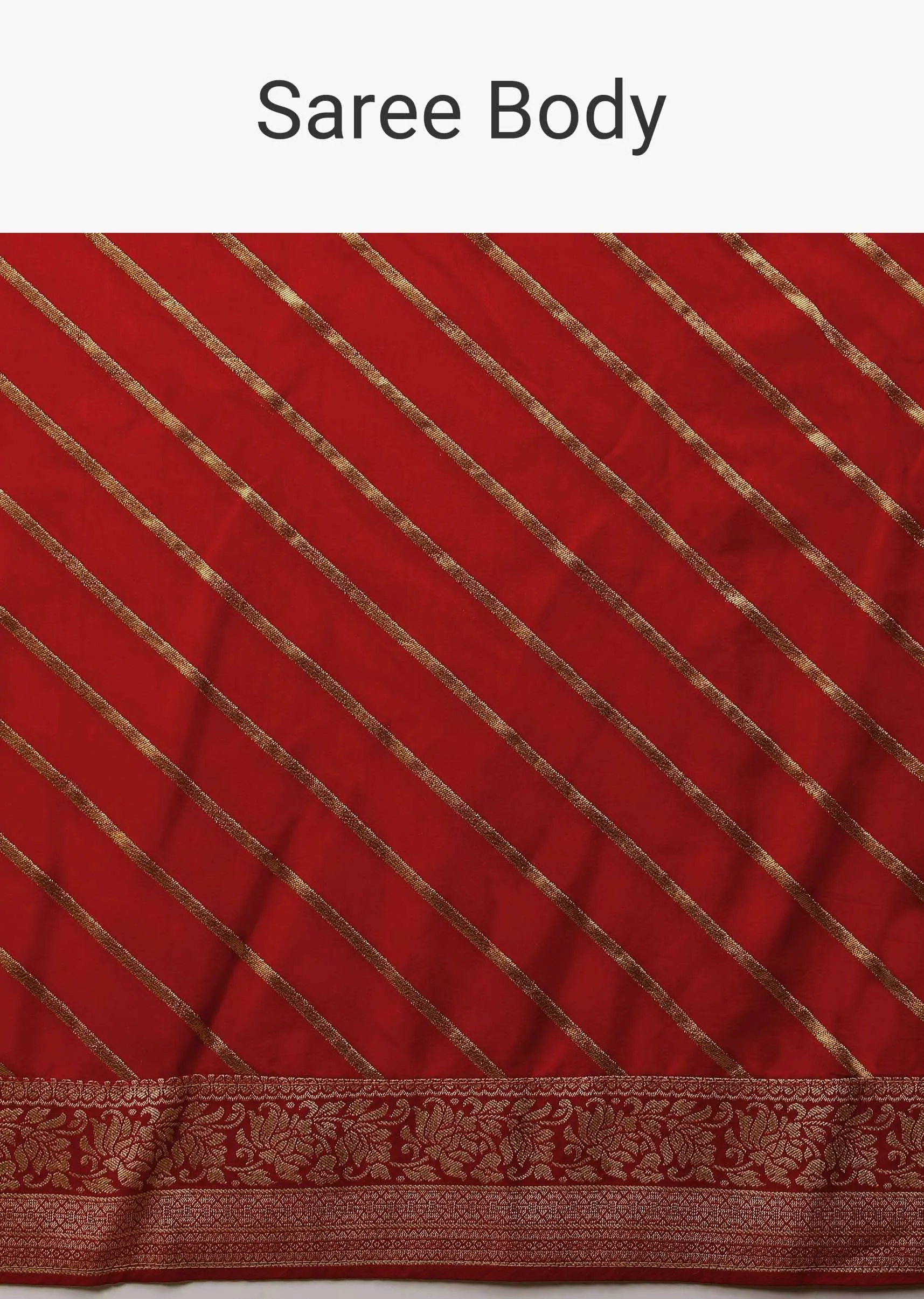 Apple Red Saree In Silk With Diagonal Stripes And Red Brocade Bandhani Pallu And Border Along With Unstitched Blouse