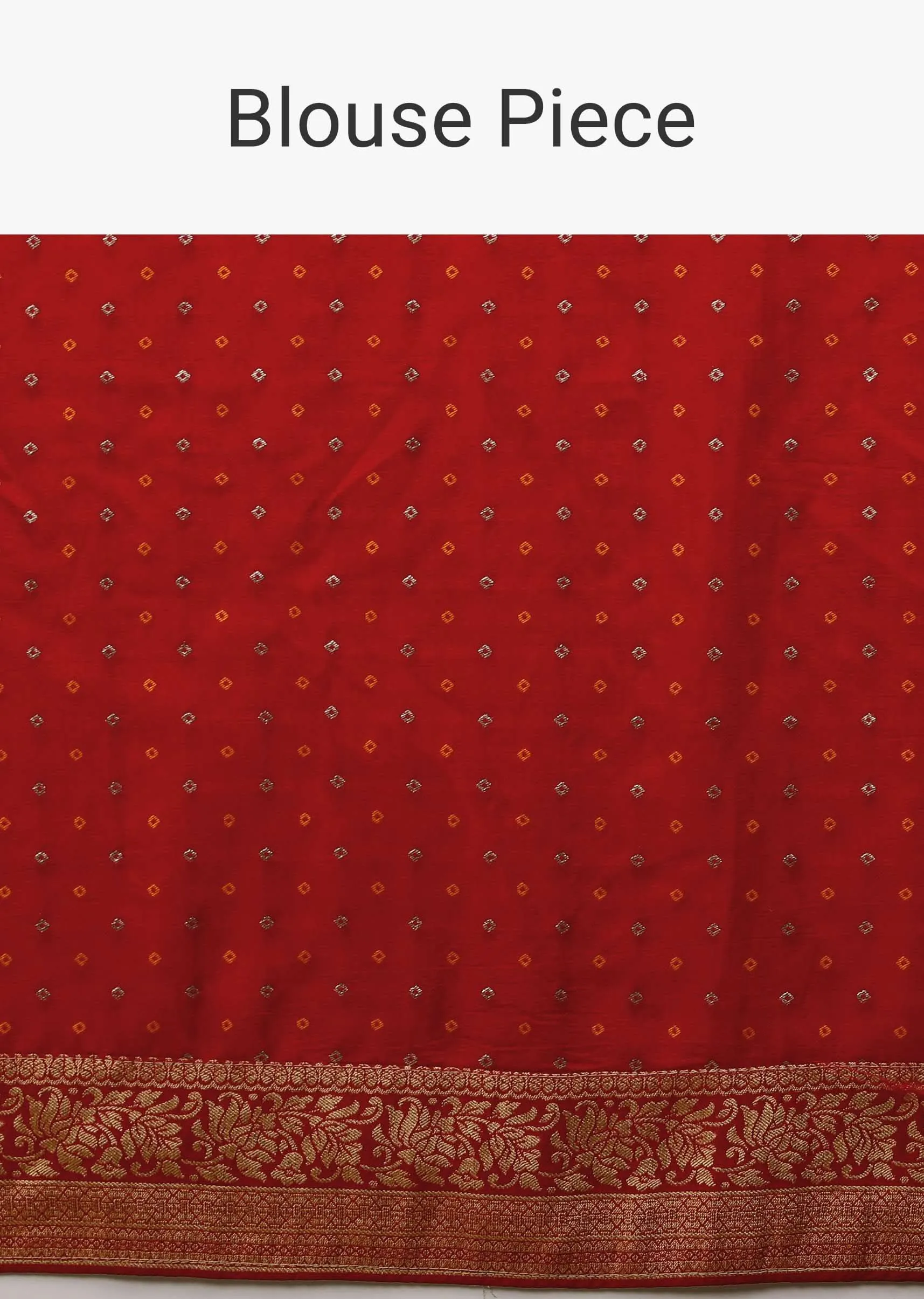 Apple Red Saree In Silk With Diagonal Stripes And Red Brocade Bandhani Pallu And Border Along With Unstitched Blouse