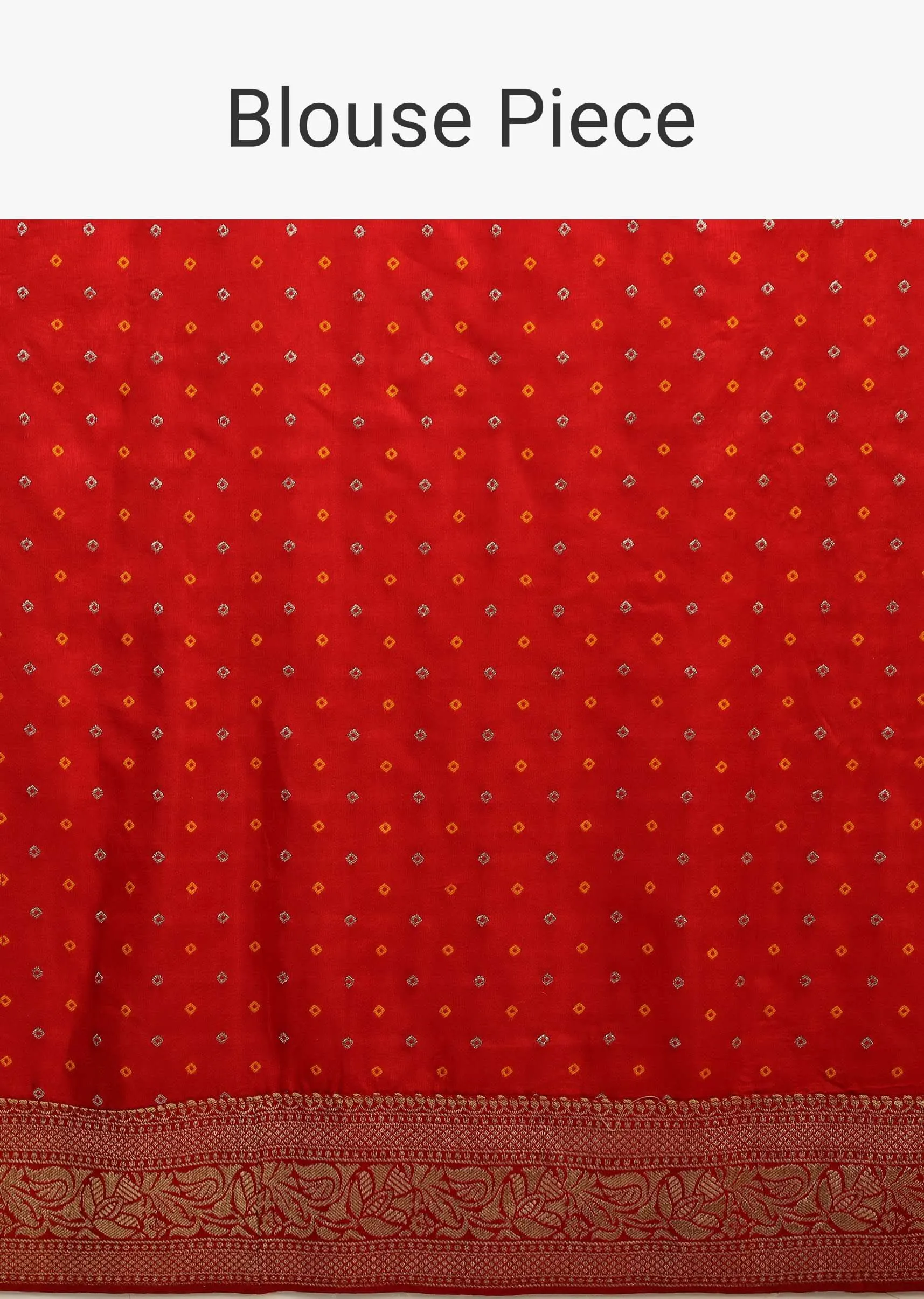 Apple Red Saree In Silk With Elephant And Bird Motifs And Brocade Bandhani Pallu And Border Along With Unstitched Blouse