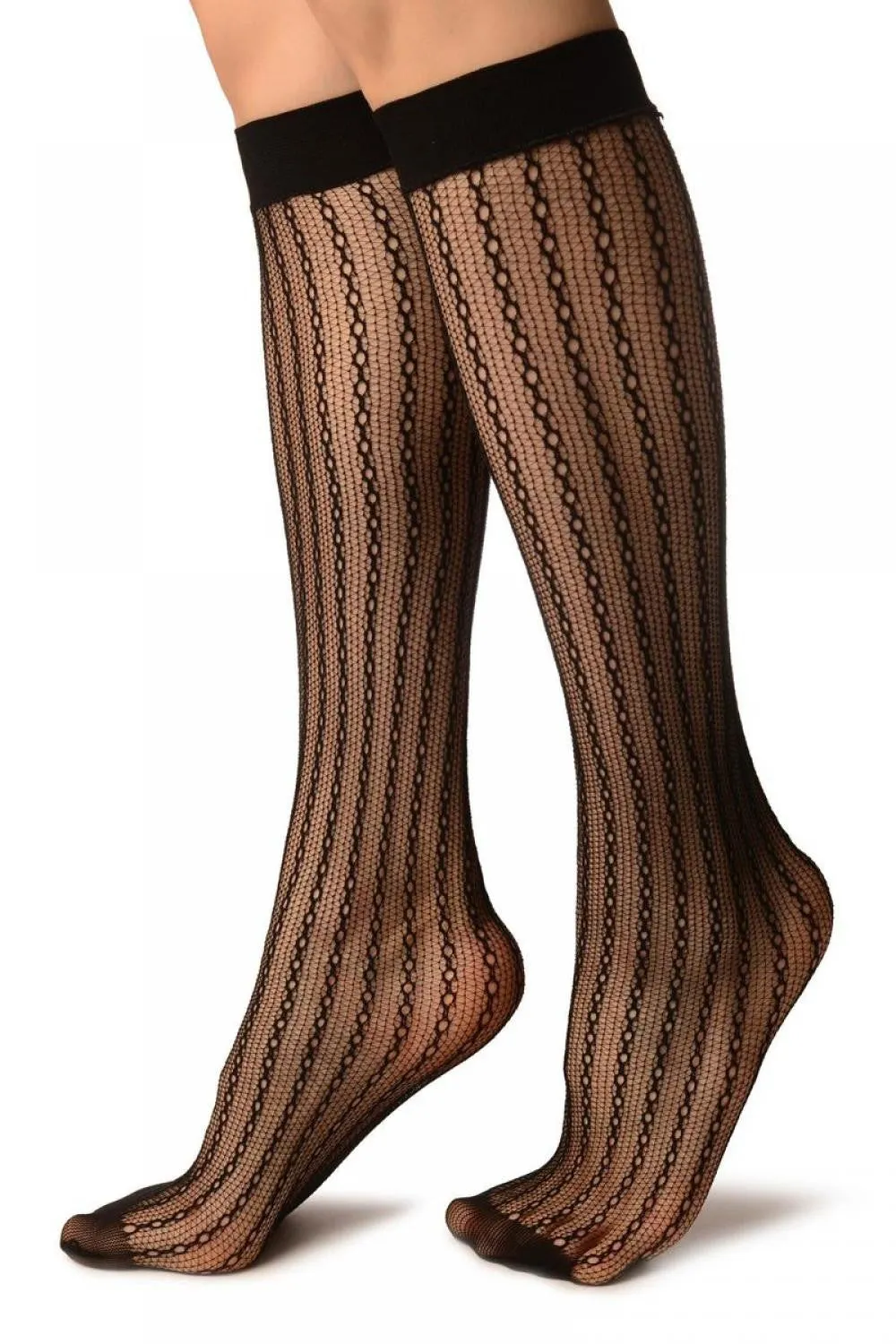 Black Keyholes Stripes Lace Socks Knee High