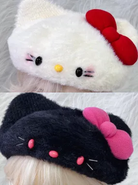 Black/White Kitty Ears Bowknot Beret