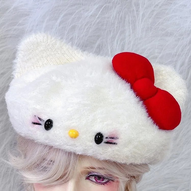 Black/White Kitty Ears Bowknot Beret