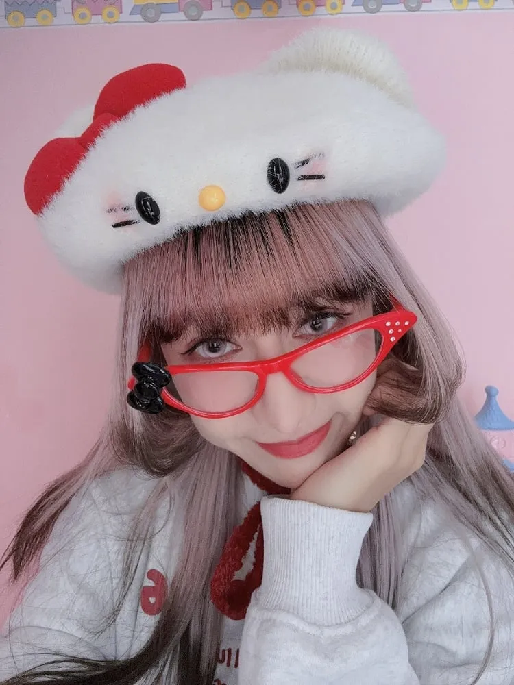 Black/White Kitty Ears Bowknot Beret