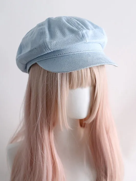 Blue Jirai Kei Lace Trim Beret With Detachable Cat Ear And Paw Hairband