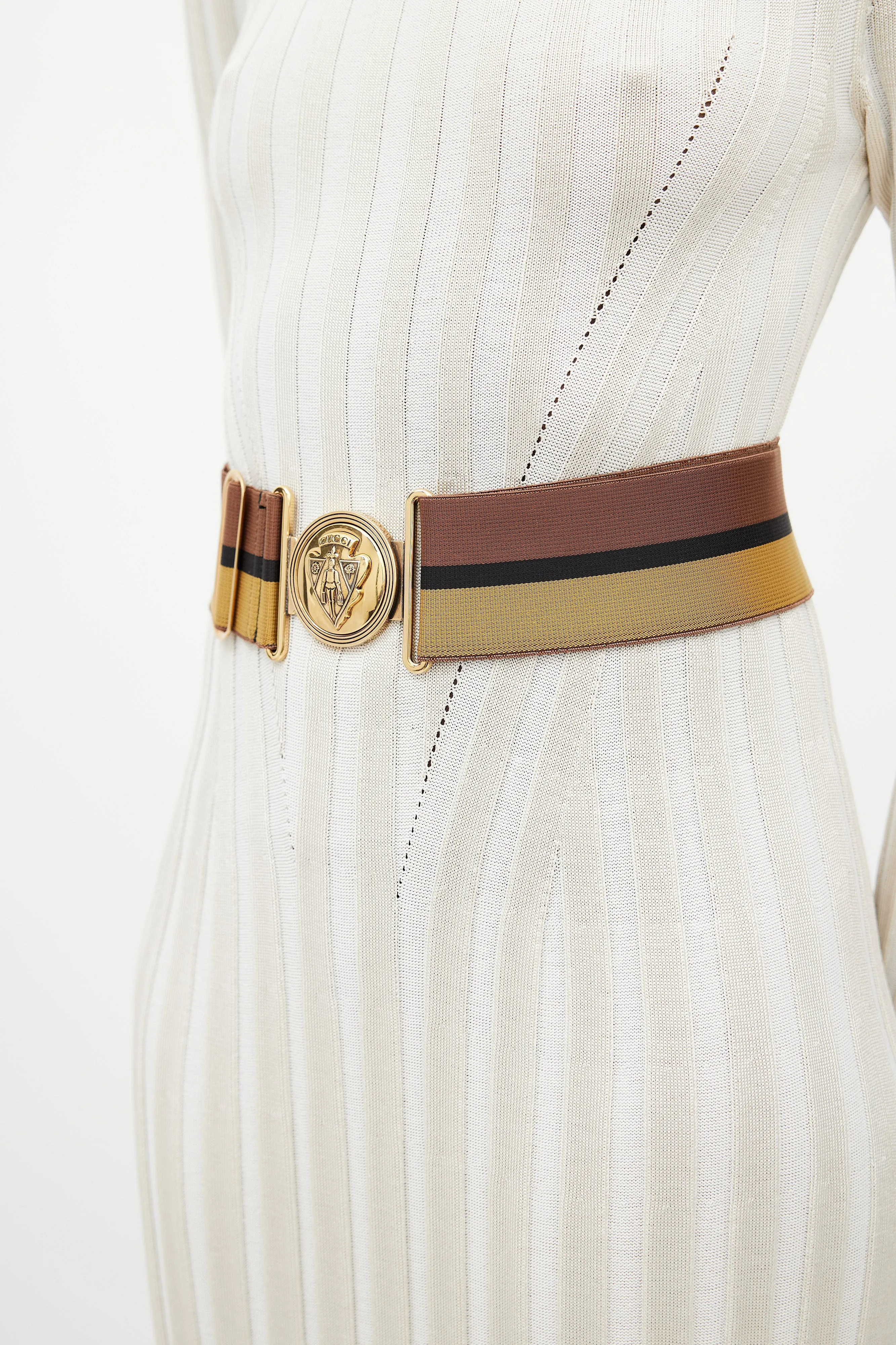 Brown & Multicolour Webbed Striped Belt
