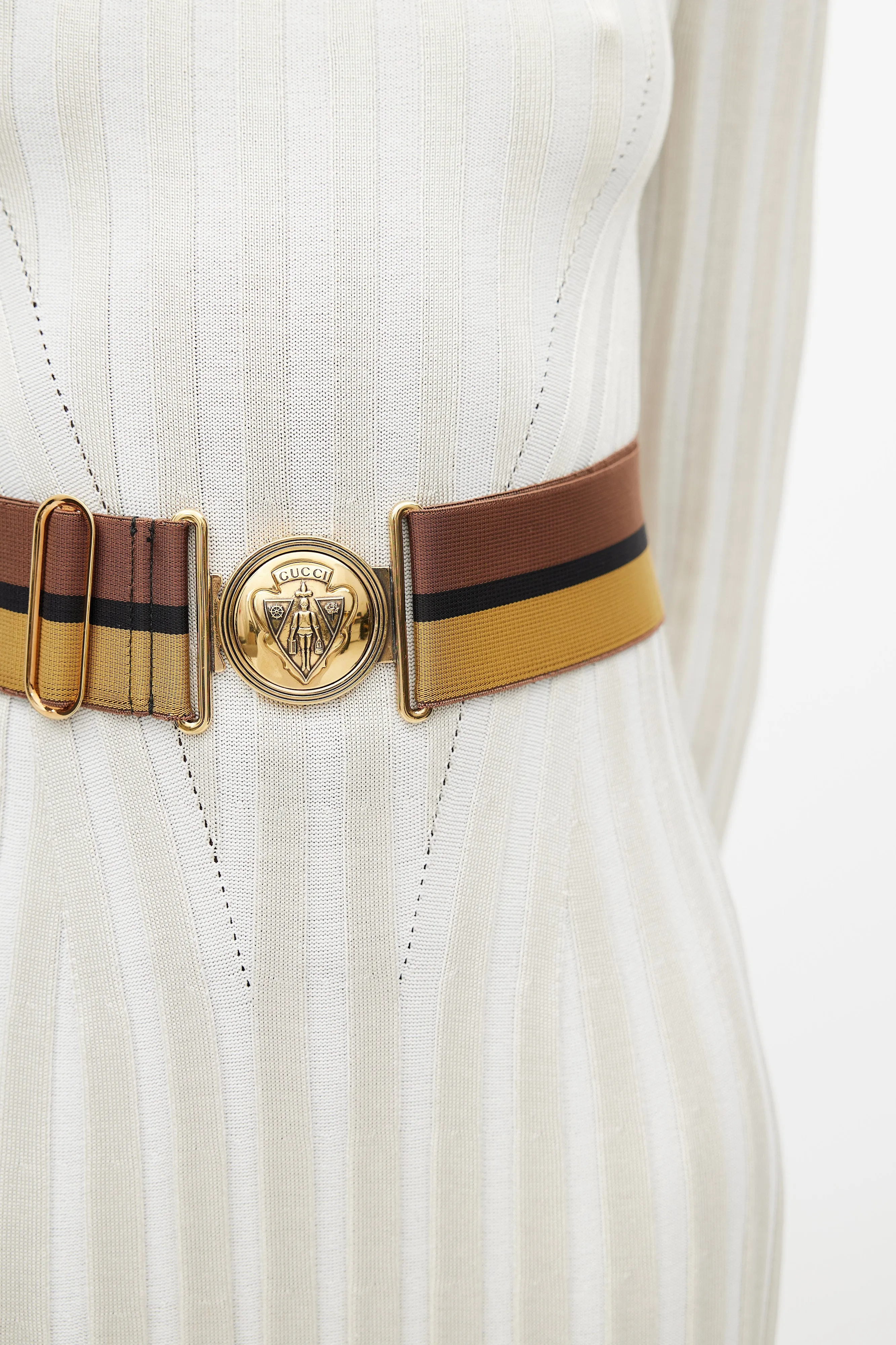 Brown & Multicolour Webbed Striped Belt
