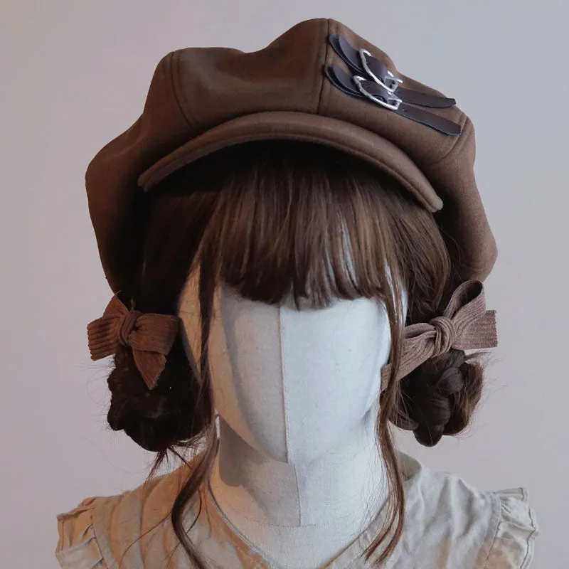 Brown Leather Buckle Beret