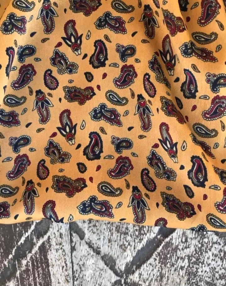 Brushed Satin fabric by the yard - Red yellow blue dainty paisley