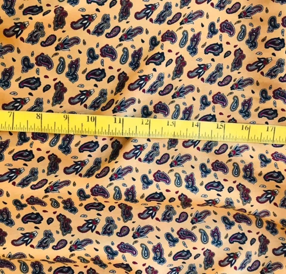 Brushed Satin fabric by the yard - Red yellow blue dainty paisley