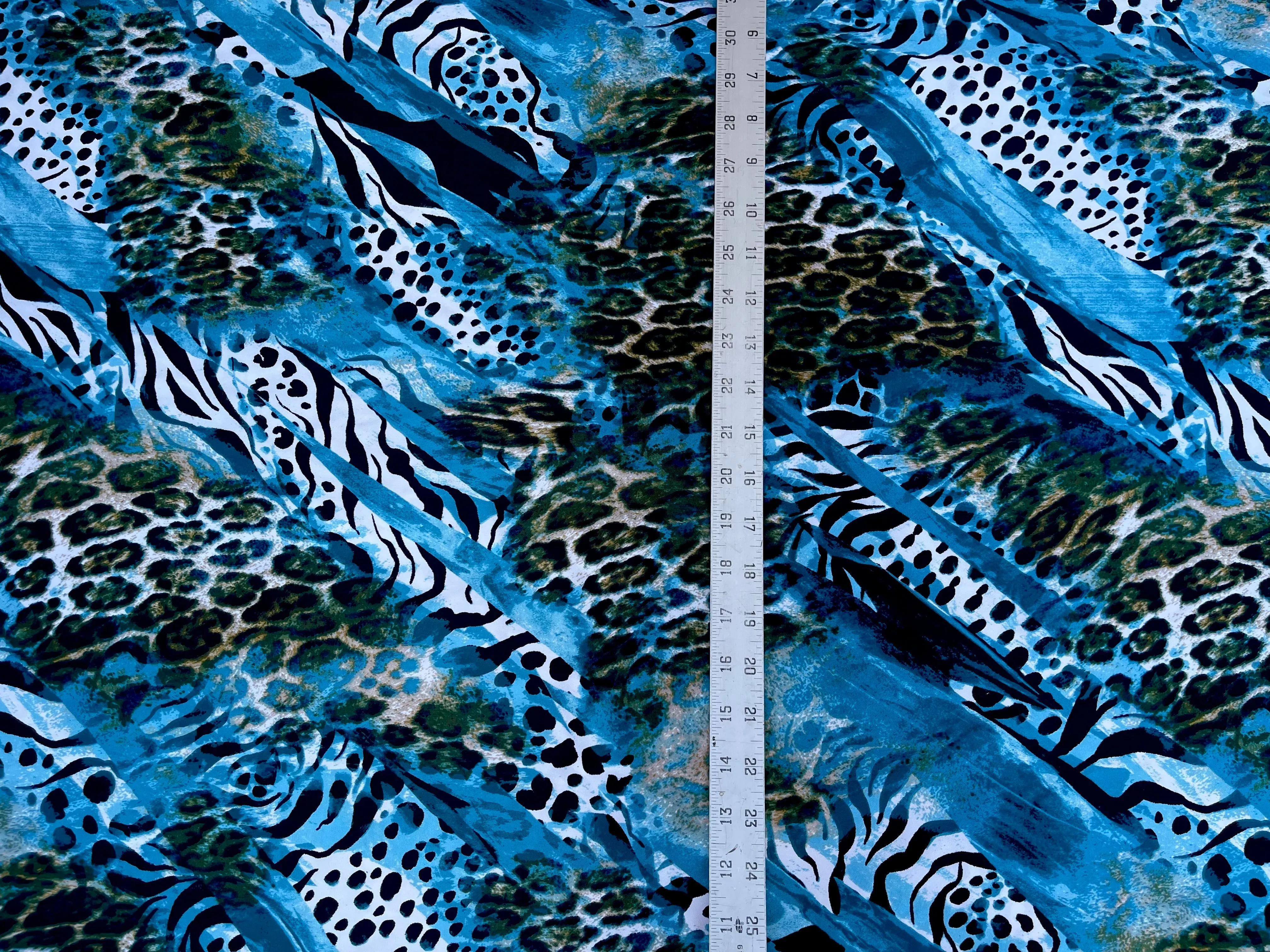 Charmeuse satin fabric by the yard  -  Blue green cheetah animal print