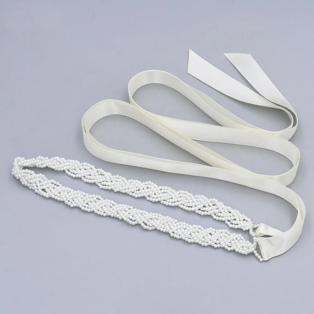 Delicate pearls satin bridal sash