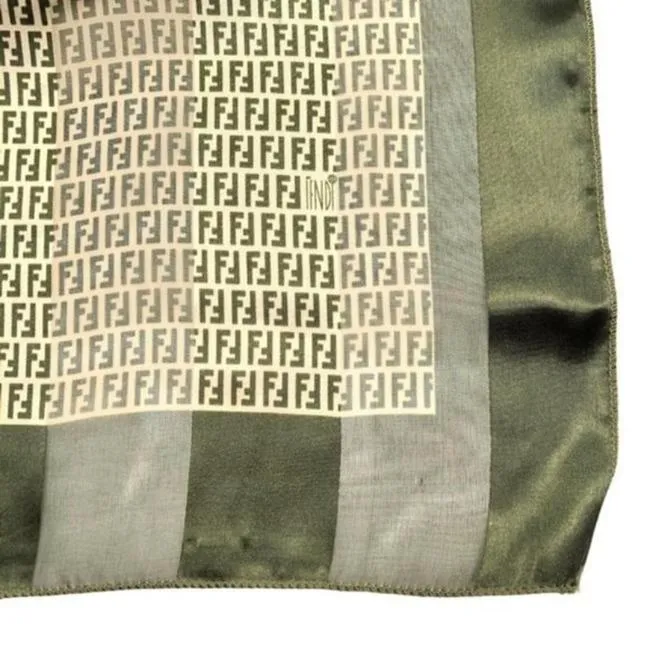 Fendi Green Olive Zucchino Logo Print Scarf