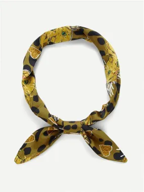 Heart & Cat Print Twilly Scarf