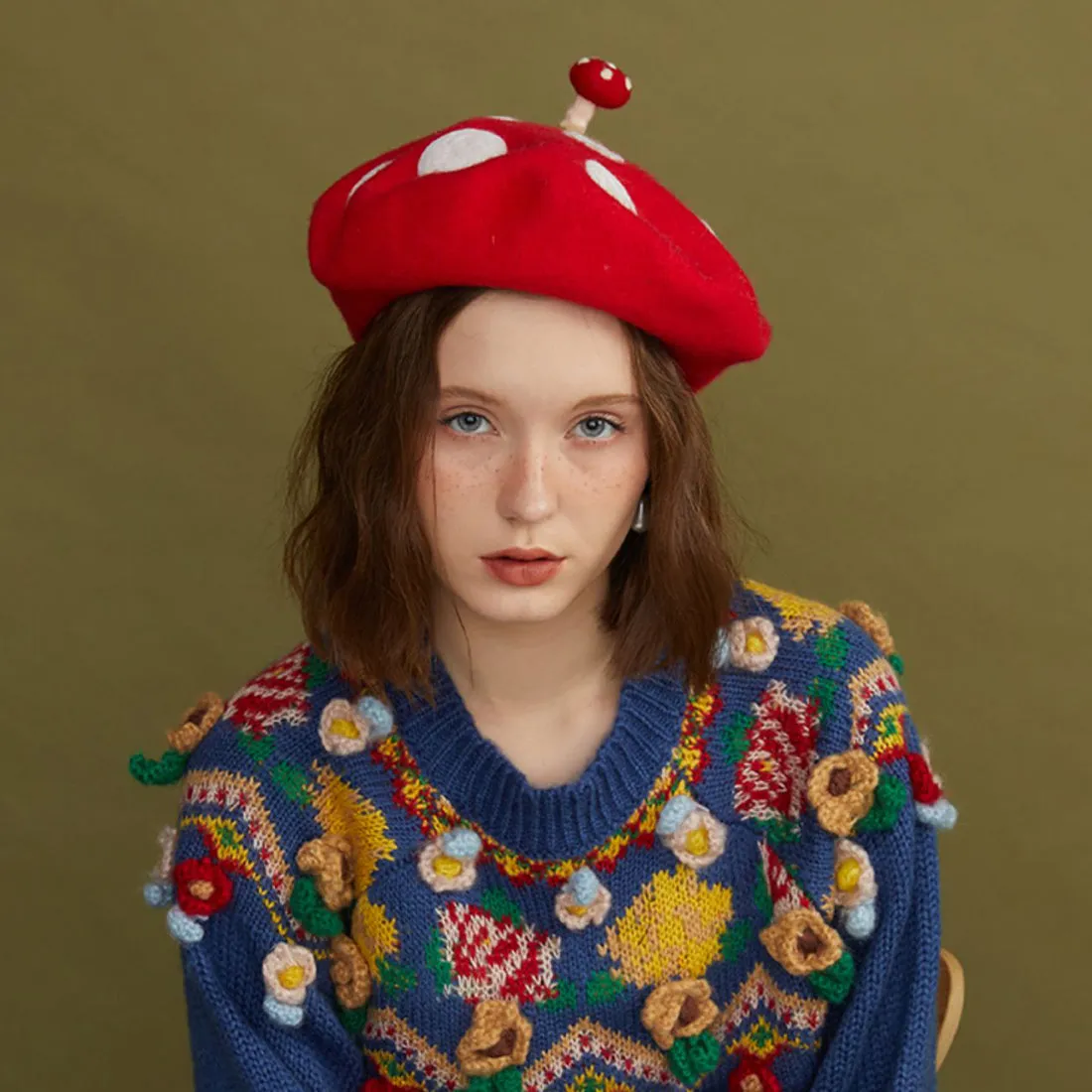 Kawaii Mushroom Handmade Beret