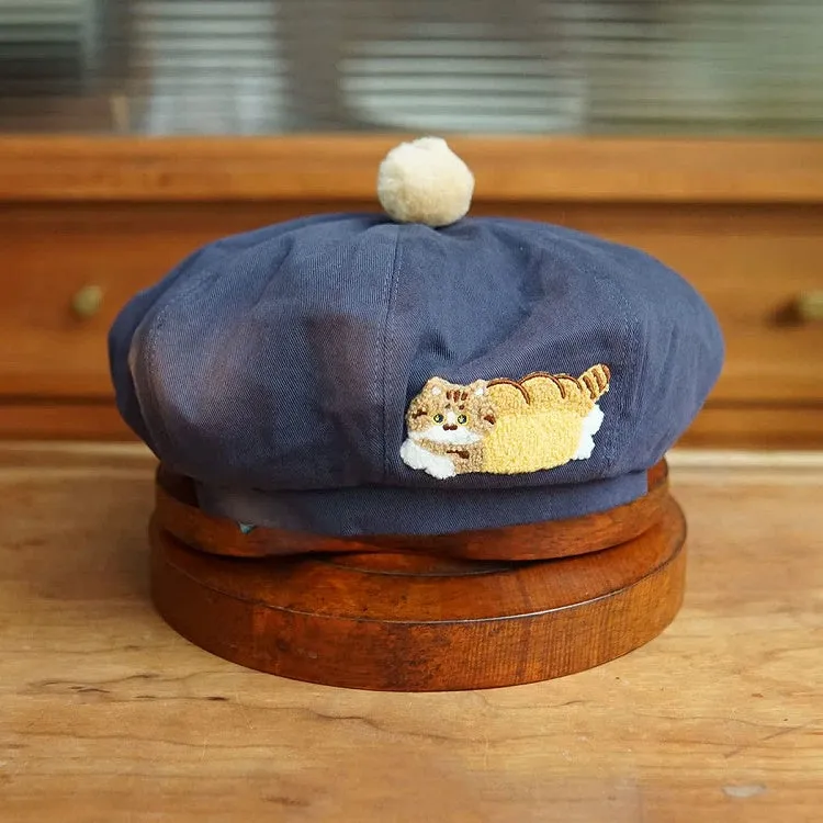 Light Blue/Dark Blue Cute Kitty Beret