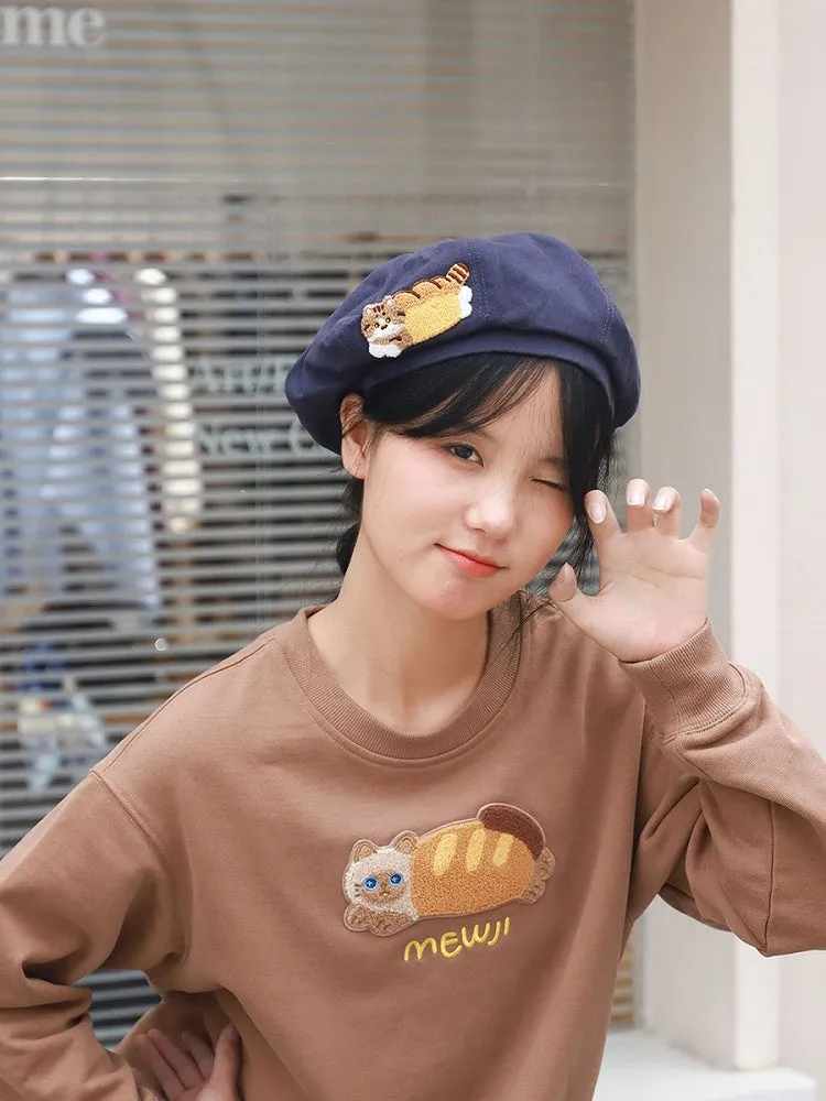 Light Blue/Dark Blue Cute Kitty Beret