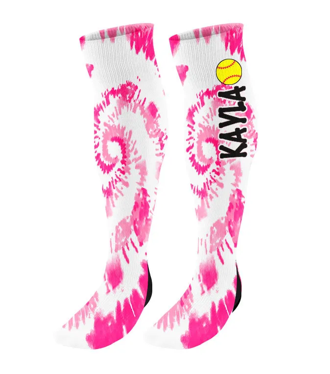 Personalized Tie Dye Softball Knee High Socks with Name