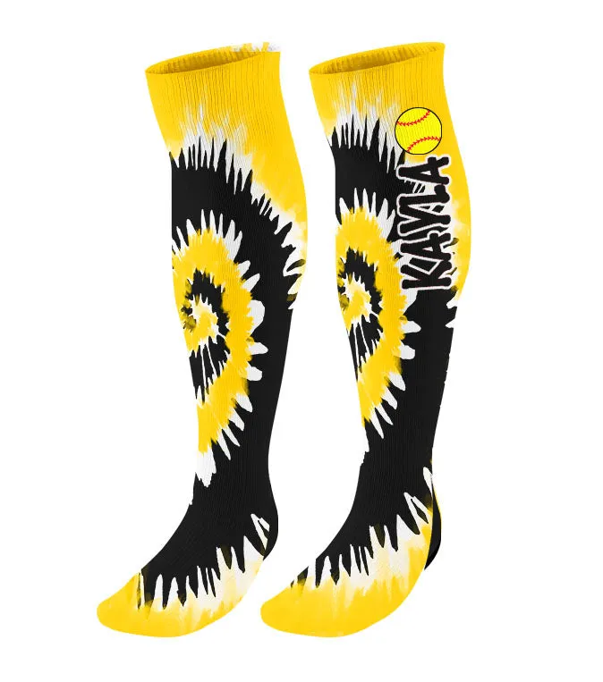 Personalized Tie Dye Softball Knee High Socks with Name