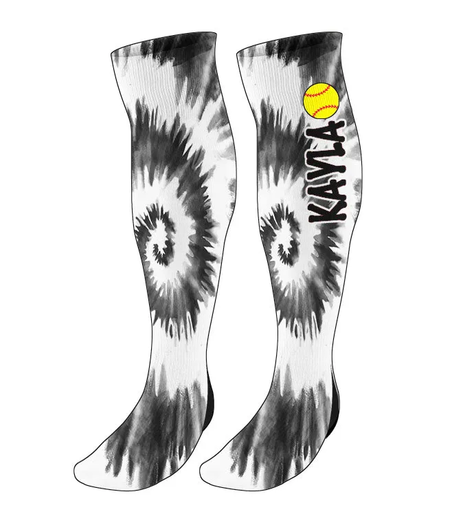 Personalized Tie Dye Softball Knee High Socks with Name