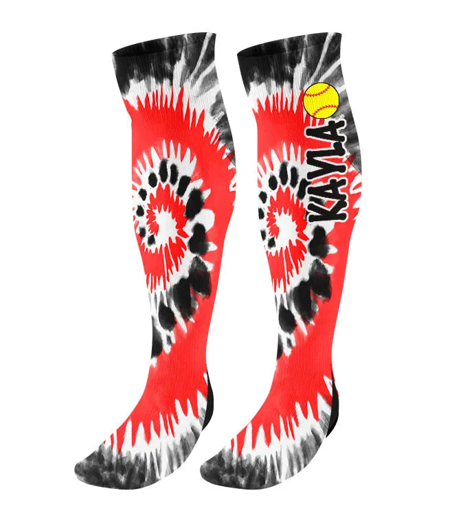Personalized Tie Dye Softball Knee High Socks with Name