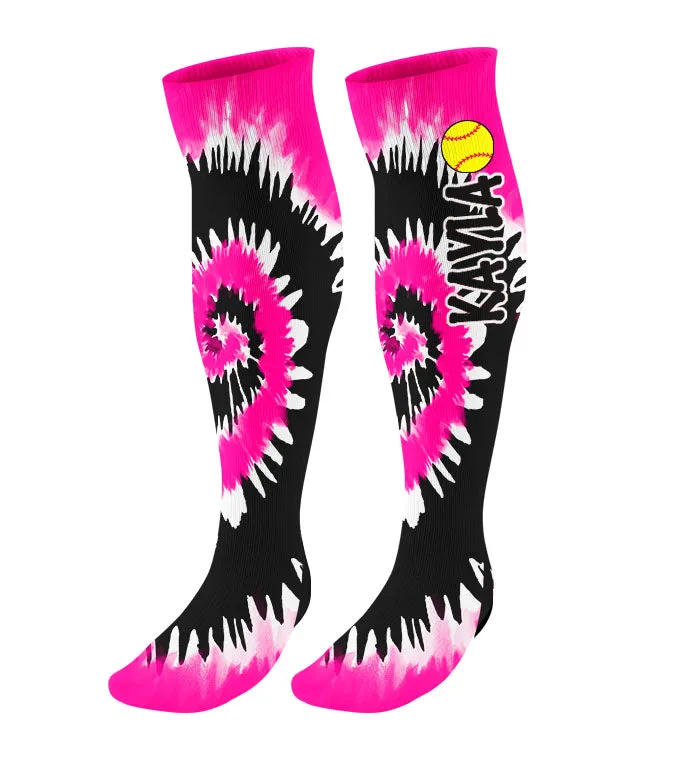 Personalized Tie Dye Softball Knee High Socks with Name
