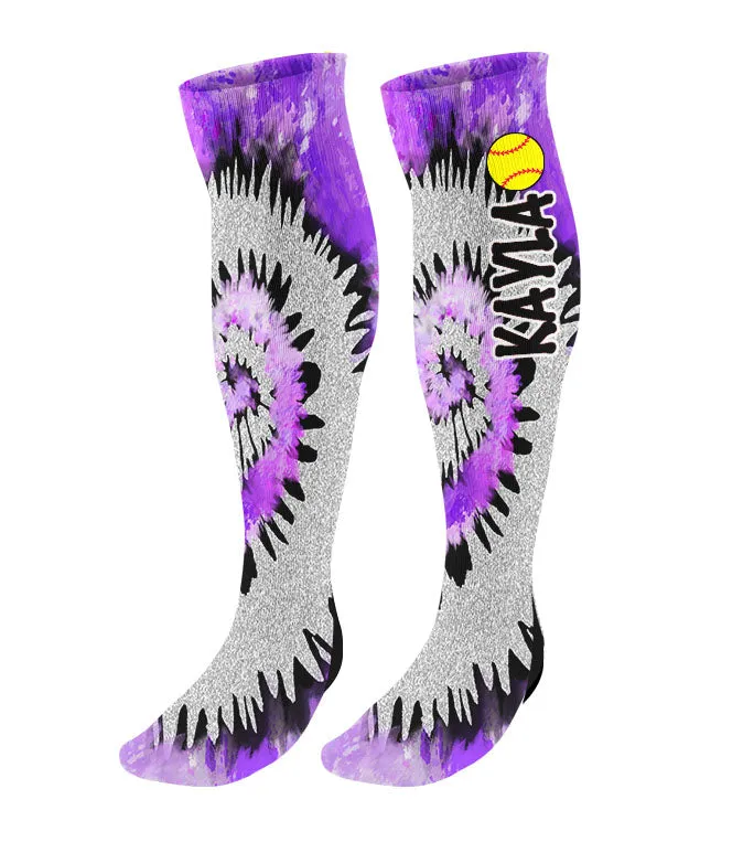 Personalized Tie Dye Softball Knee High Socks with Name