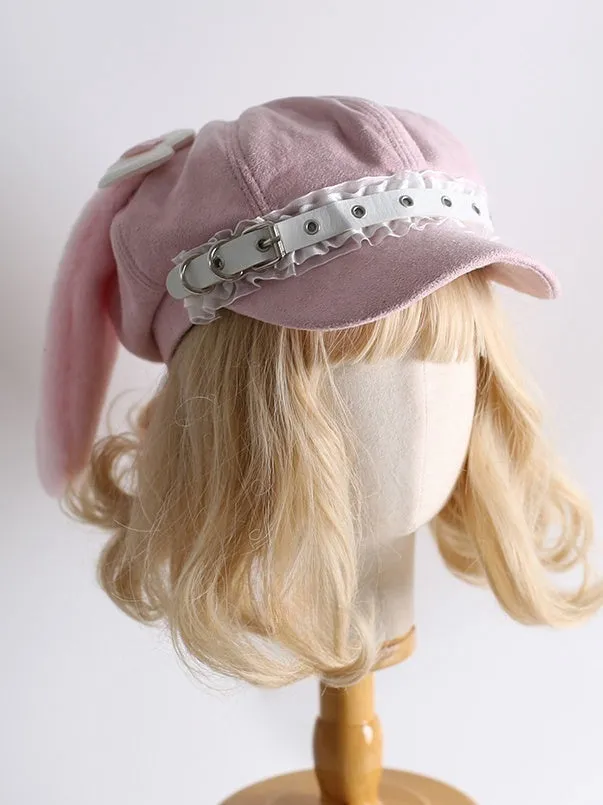 Pink Sweet Heart Wing Beret With Detachable Bunny Ears