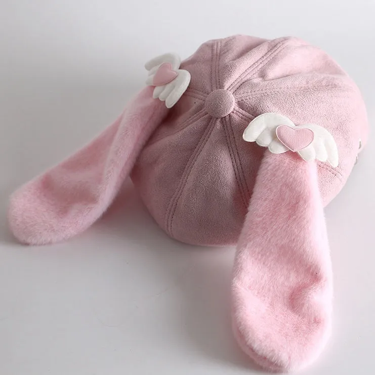 Pink Sweet Heart Wing Beret With Detachable Bunny Ears