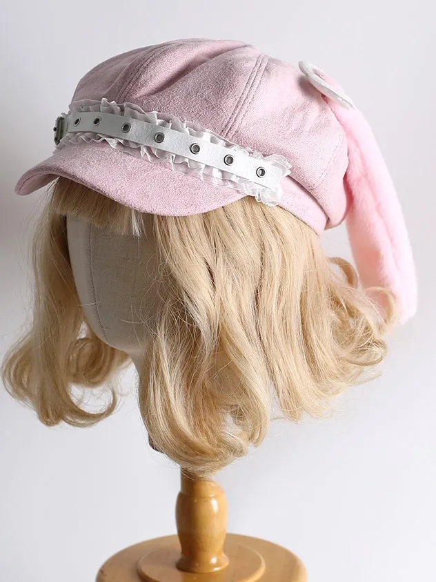 Pink Sweet Heart Wing Beret With Detachable Bunny Ears