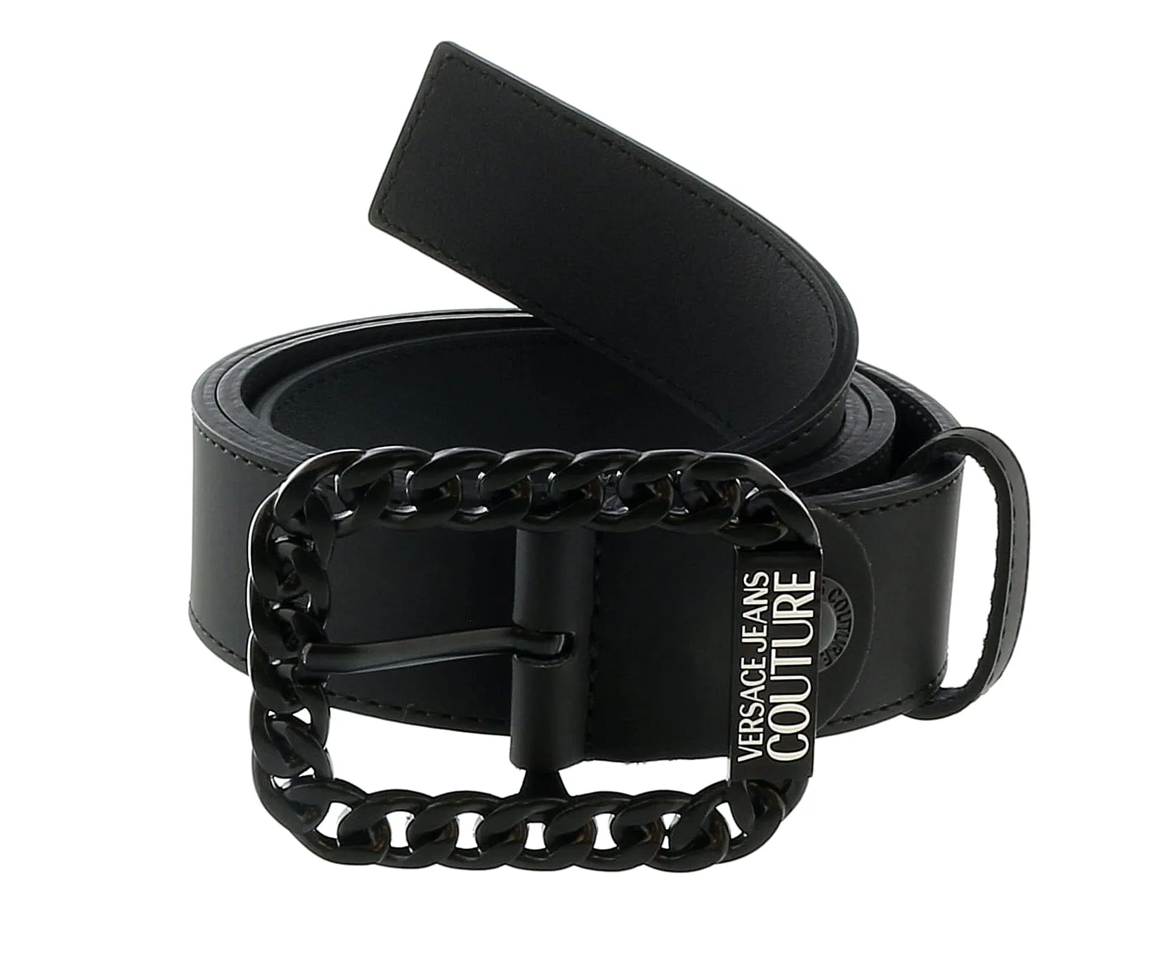 Versace Jeans Couture Black Signature Chain Link Buckle Adjustable  Belt-