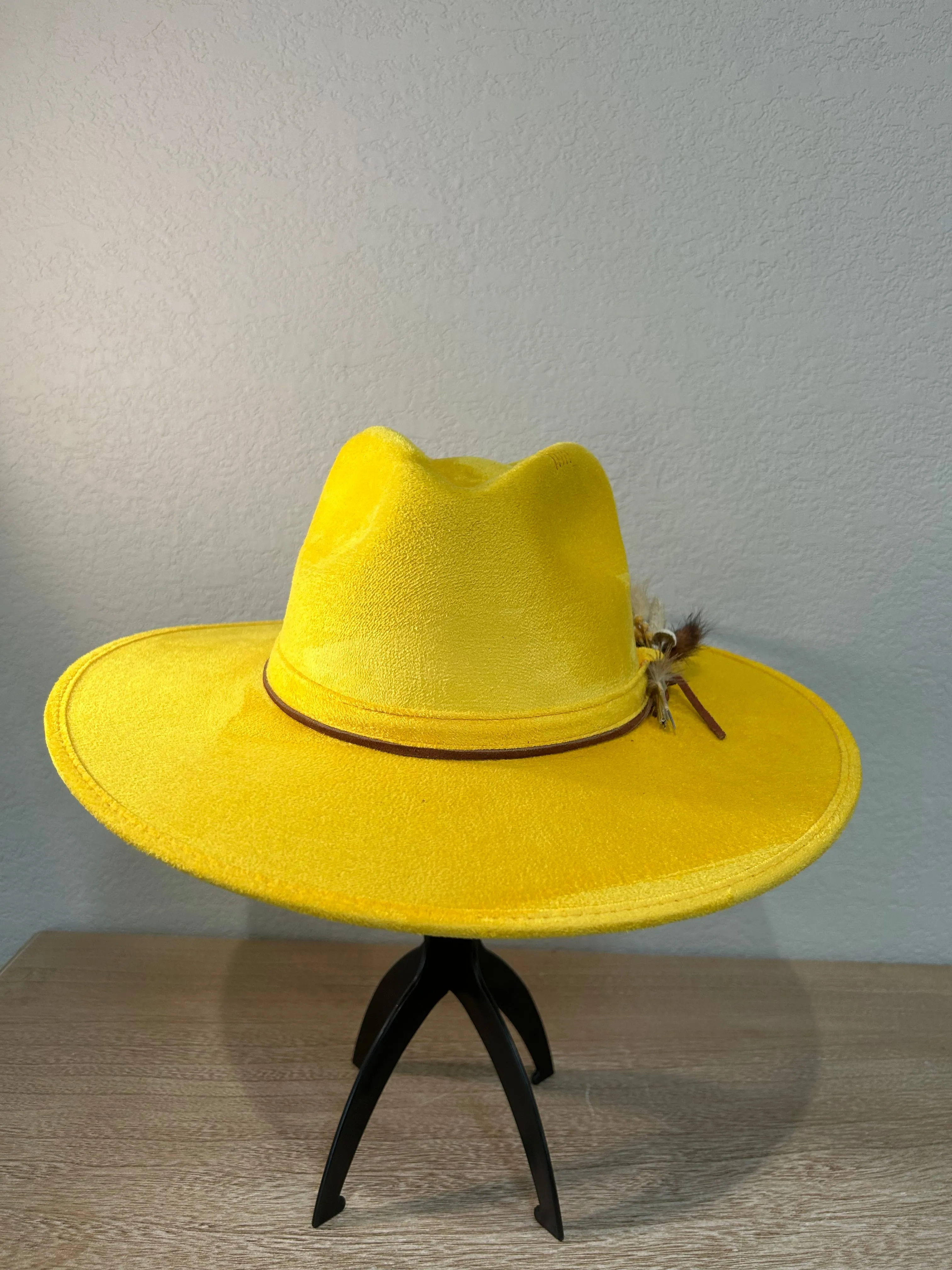 Yellow Fedora Hat (Under Brim Flowers)