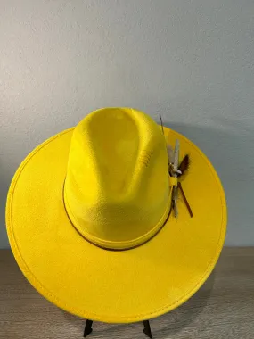 Yellow Fedora Hat (Under Brim Flowers)